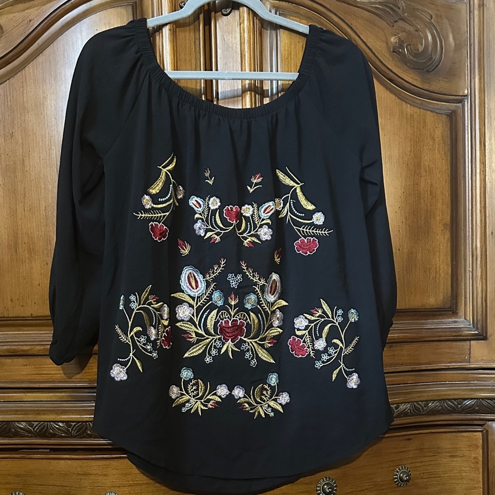 NEW Embroidered Boho Black off shoulder Women's Top